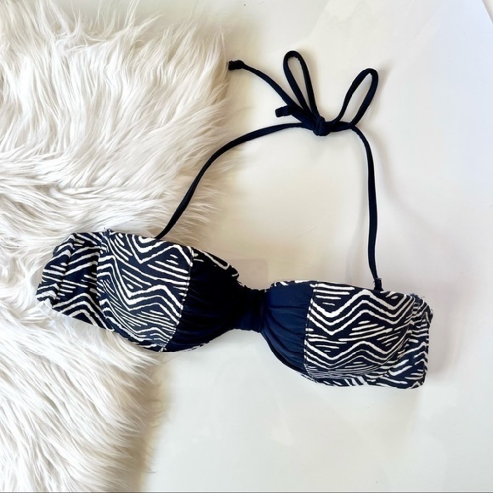 Aerie Navy Blue White Ikat Zig Zag Chevron Halter Strapless Bikini Top